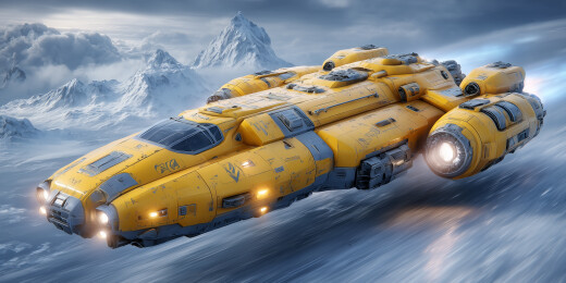 雪地中行驶的未来派黄色装甲车辆