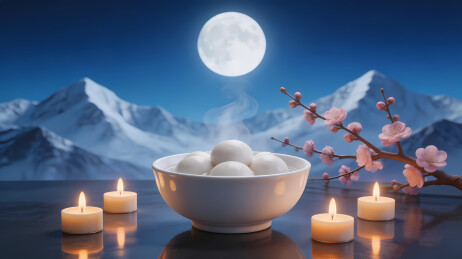 热汤蜡烛雪山夜