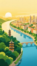 城市河畔风景建筑