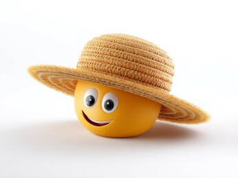  头戴草帽的卡通表情符号