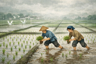 秧田抢插秧忙