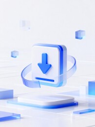 蓝色下载图标科技感设计