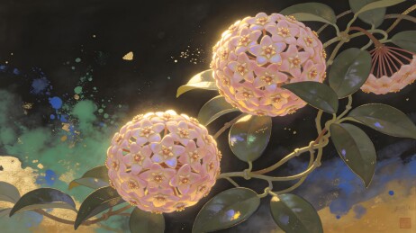 梦幻花朵绽放夜空