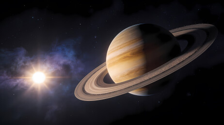 土星与光环在宇宙中