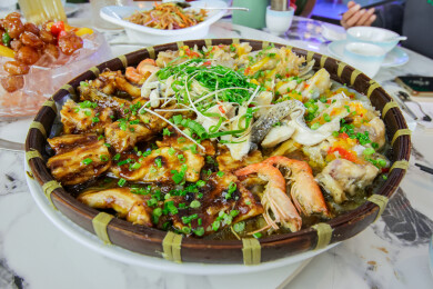 广东乡村特色粤菜簸箕鱼一鱼多吃