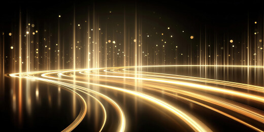 黑色背景下的金色发光曲线科技背景