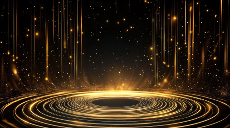 黑色背景下的金色发光曲线科技背景