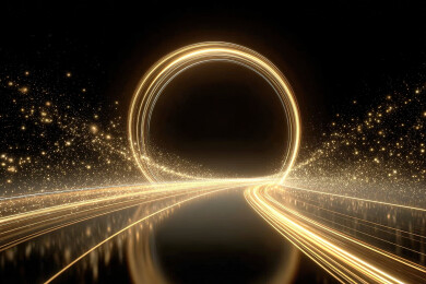 黑色背景下的金色发光曲线科技背景