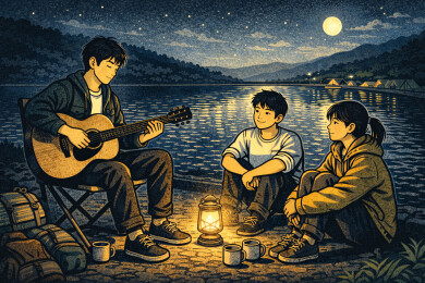 水库夜色里的吉他