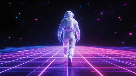 赛博朋克宇航员太空漫步科幻插画