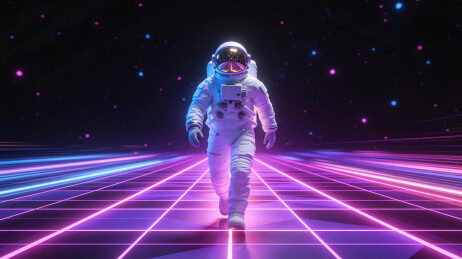赛博朋克宇航员太空漫步科幻插画