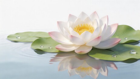 白莲花静卧水面绿叶相伴