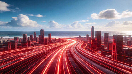 红色光轨高速路穿城通向海岸