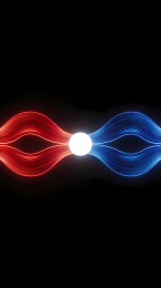 发光白球与红蓝波纹