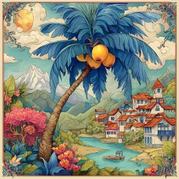 中国风装饰插画椰树小镇