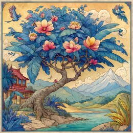 中国风装饰插画椰树小镇