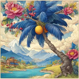 中国风装饰插画椰树小镇