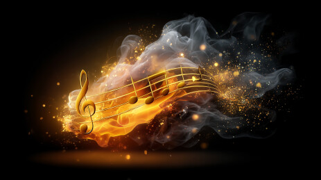 燃烧的音乐旋律与金色光芒