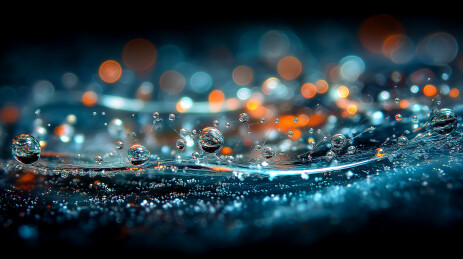 水珠撞击水面闪耀的光影奇观