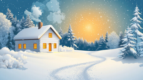 雪中的小木屋