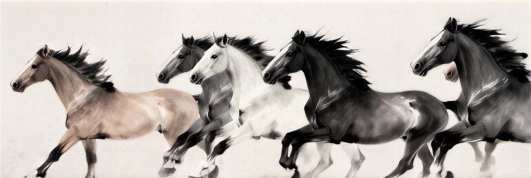 奔腾的骏马群水墨风格艺术画