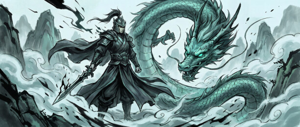 古战士与青龙神话景观