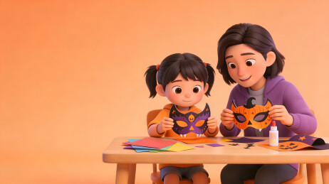 万圣节面具制作母女亲子活动