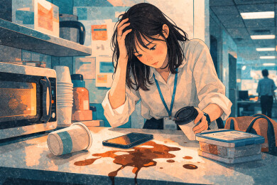 茶水间咖啡洒出的白领