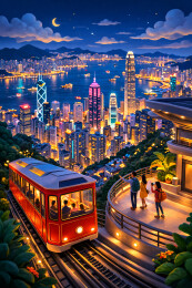 夜缆抵达山顶观景台