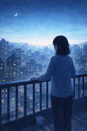 夜未眠后的城市阳台