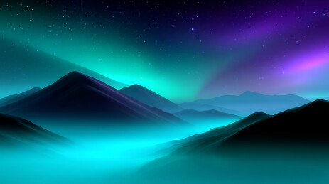 极光下的群山