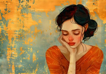 闭眼带雀斑的女性数字绘画