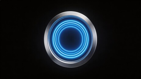 蓝色光环金属按钮特写