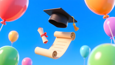 毕业季快乐学生抛起学士帽庆祝成功