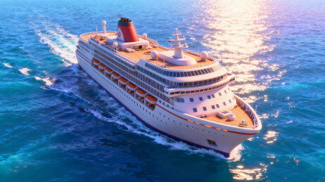 豪华巨型邮轮航行在蔚蓝的大海上