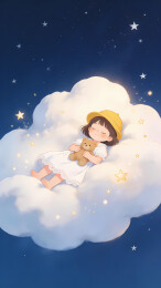 小女孩躺云观星夜