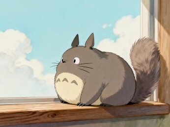 卡通龙猫窗边望天