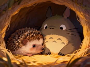 刺猬与龙猫温馨同框