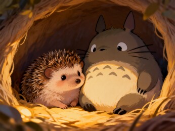 刺猬与龙猫温馨同框