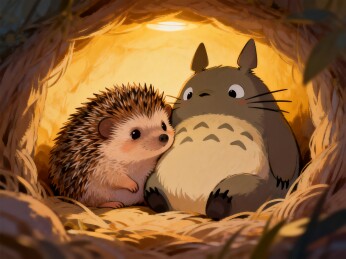 刺猬与龙猫温馨同框