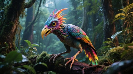 奇幻彩羽鸟在森林
