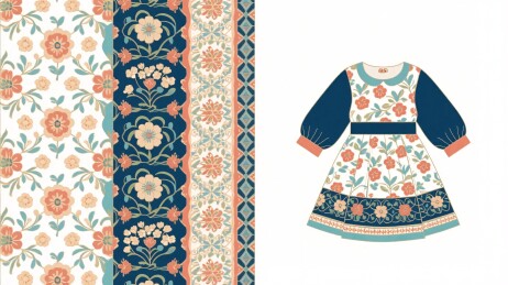 复古花卉连衣裙与布料设计