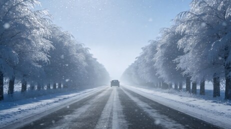 雪景公路车辆行驶