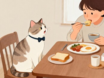 猫咪餐桌旁注视主人用餐
