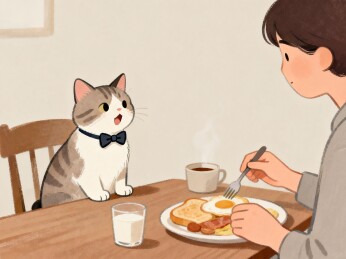 猫咪餐桌旁注视主人用餐