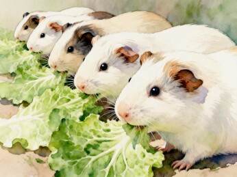 五只豚鼠吃生菜