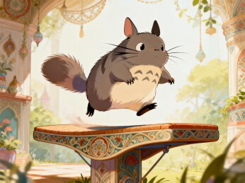 卡通龙猫跃于精美台面之上