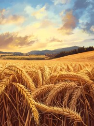 阳光下的金黄稻草堆