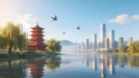 红塔映衬城市天际