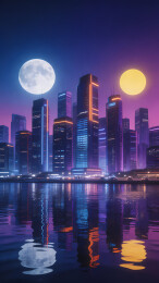 蓝月橙日映城夜